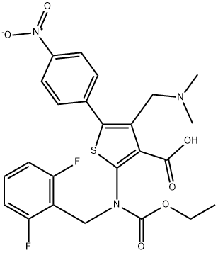 2-((2,6-diflorobenzil)(etoksikarbonil)amino)-4-((dimetilamino)metil)-5-(4-nitrofenil)tiyofen-3-karboksilik asit